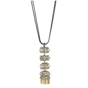 Christian‎ Siriano NEW Long Necklace Crystal Rondels Gold Tone Tassel Pendant